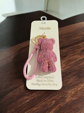 Natasha Pink Iridescent Teddy Bear Keychain / Bag Charm